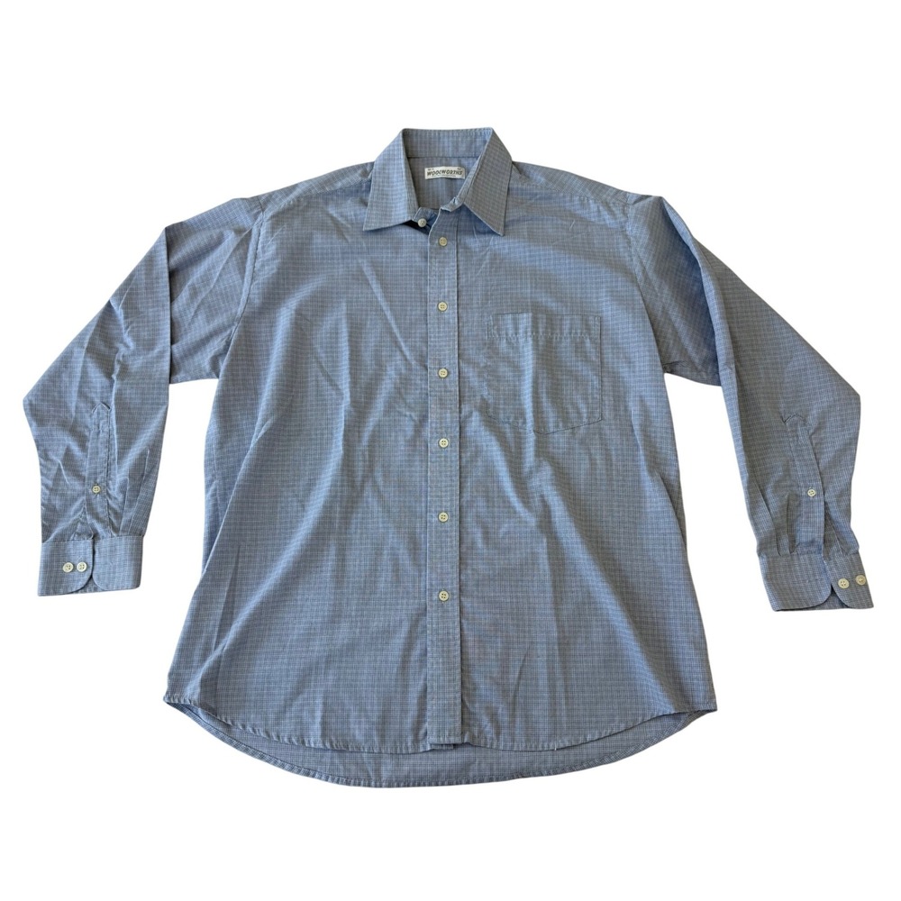 Woolworths Button Down Mens 16.5 Blue Long Sleeve Plaid Casual Office Work Shirt